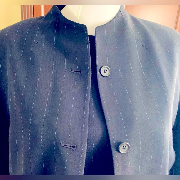 Anne Klein Navy blue striped wool pencil dress at knee & jacket 2 Pc suit US 12 - Picture 8 of 13